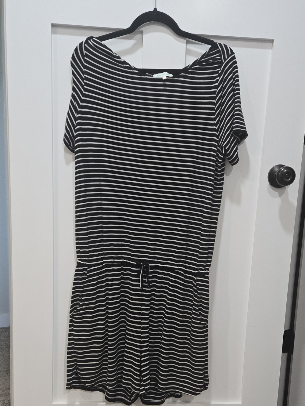 Grace & Lace Black and White Striped Romper With Pockets Large